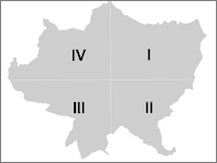 I quadranti nei quali è suddiviso il Comune di Siena: in senso orario a partire dall'alto a destra Primo, Secondo, Terzo e Quarto