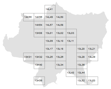 I quadranti di riferimento delle Tavole RU2 nei quali è suddiviso il Comune di Siena